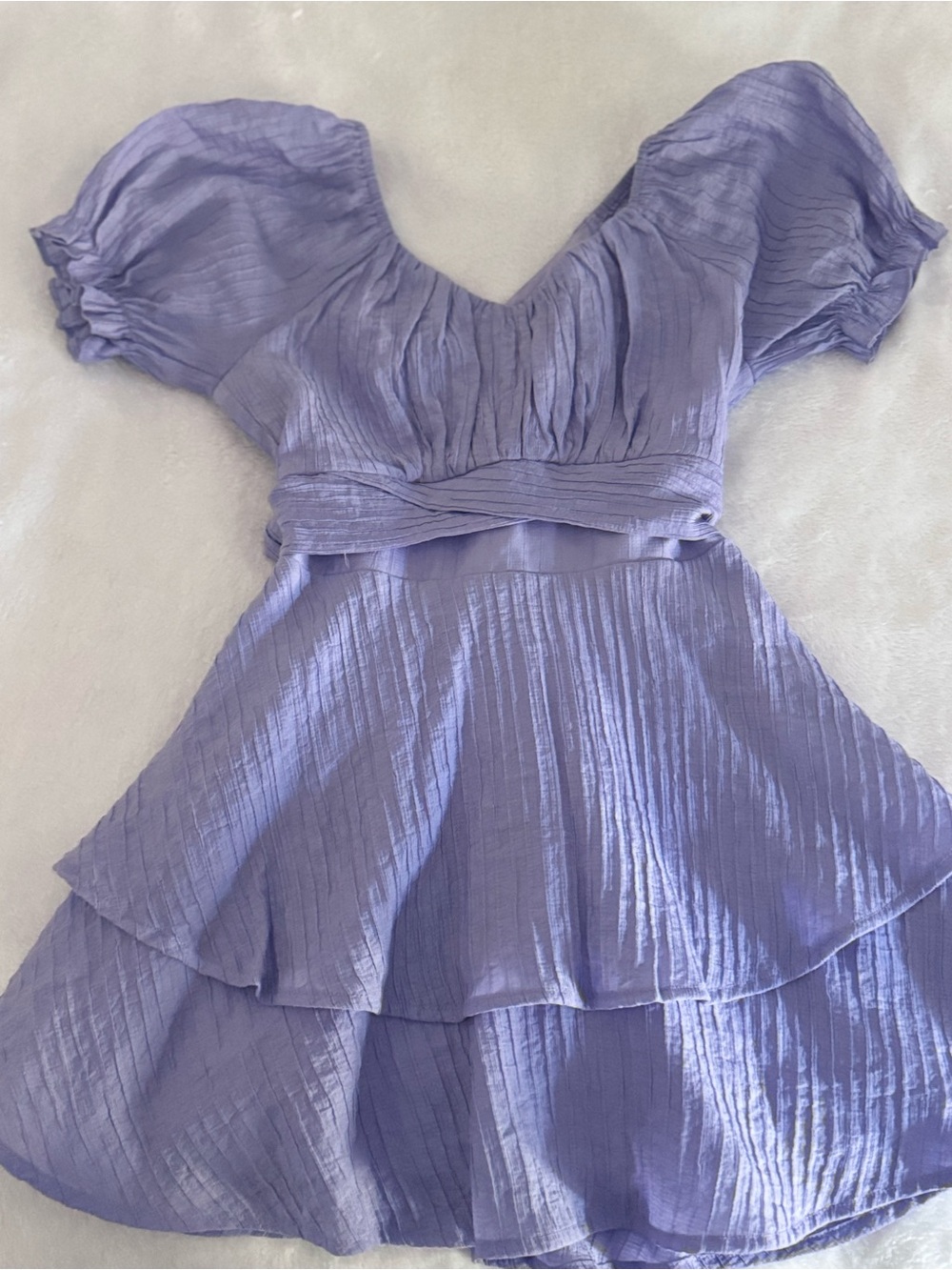 Katie J NYC Lilac Puff-Sleeve Tiered Dress